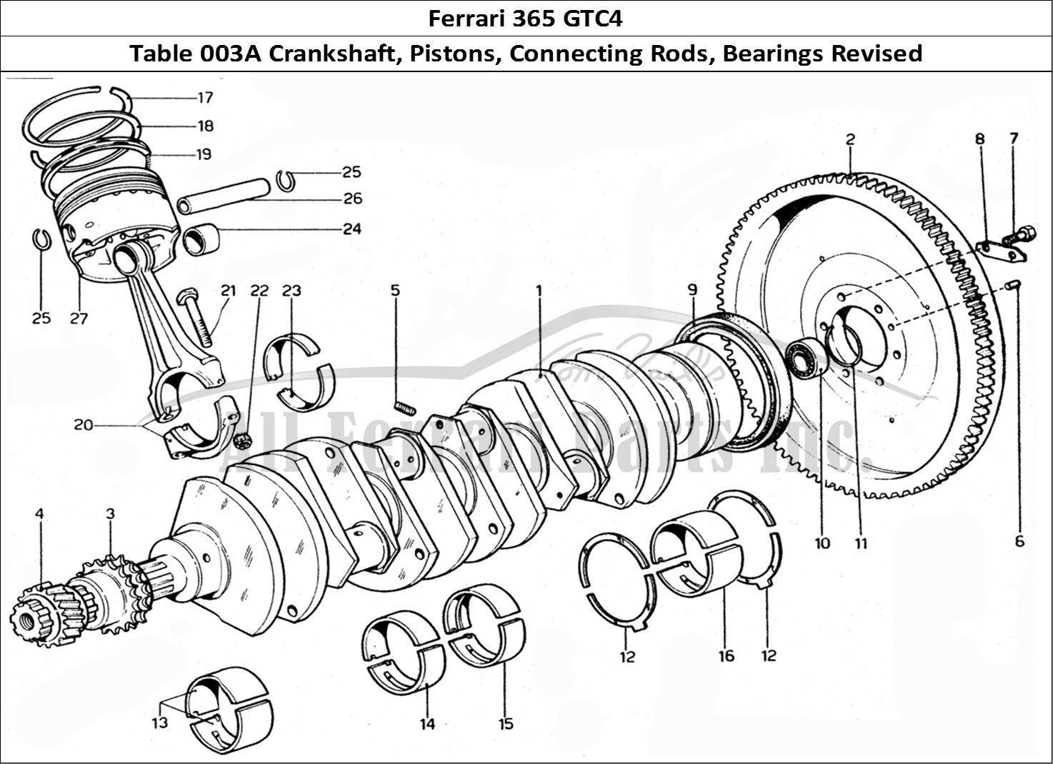 Ferrari Parts Ferrari 365 GTC4 (Mechanical) Page 003 Crank - Brearings & Pist