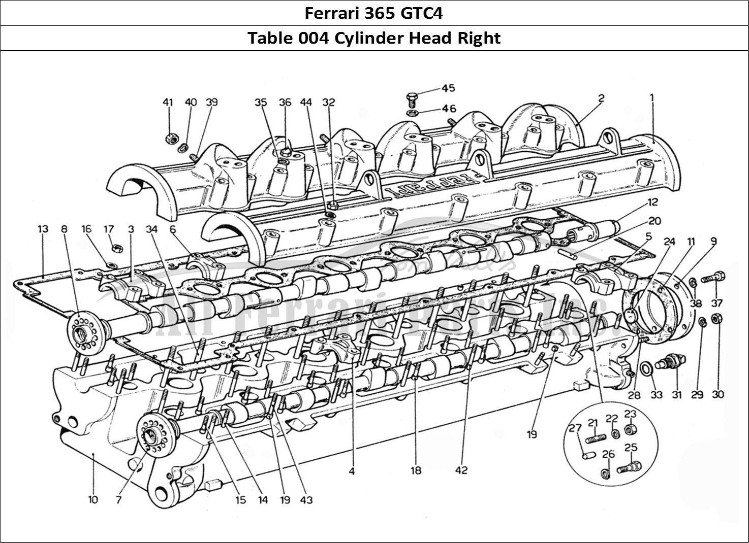 Ferrari Parts Ferrari 365 GTC4 (Mechanical) Page 004 Cylinder head RHS