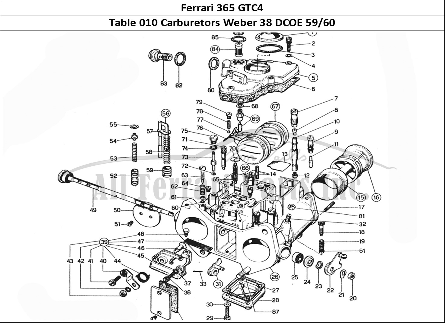 Ferrari Parts Ferrari 365 GTC4 (Mechanical) Page 010 Carburatore Weber 38 DCOE