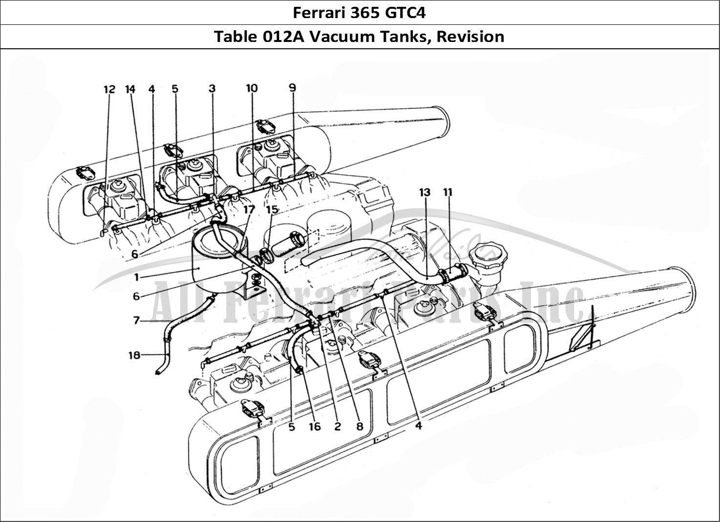 Ferrari Parts Ferrari 365 GTC4 (Mechanical) Page 012 Vacum tank - Revision