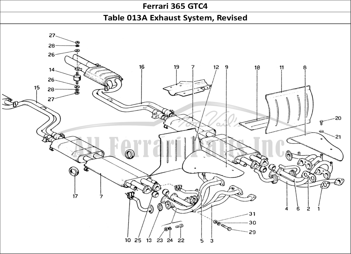 Ferrari Parts Ferrari 365 GTC4 (Mechanical) Page 013 Exhaust system - Revision