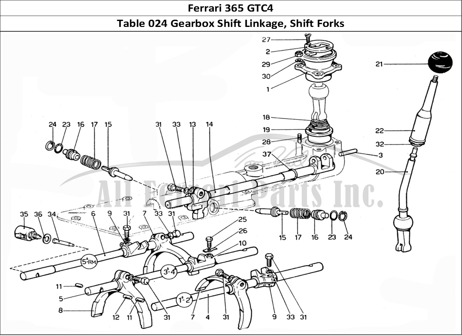 Ferrari Parts Ferrari 365 GTC4 (Mechanical) Page 024 Gear selector & Forks