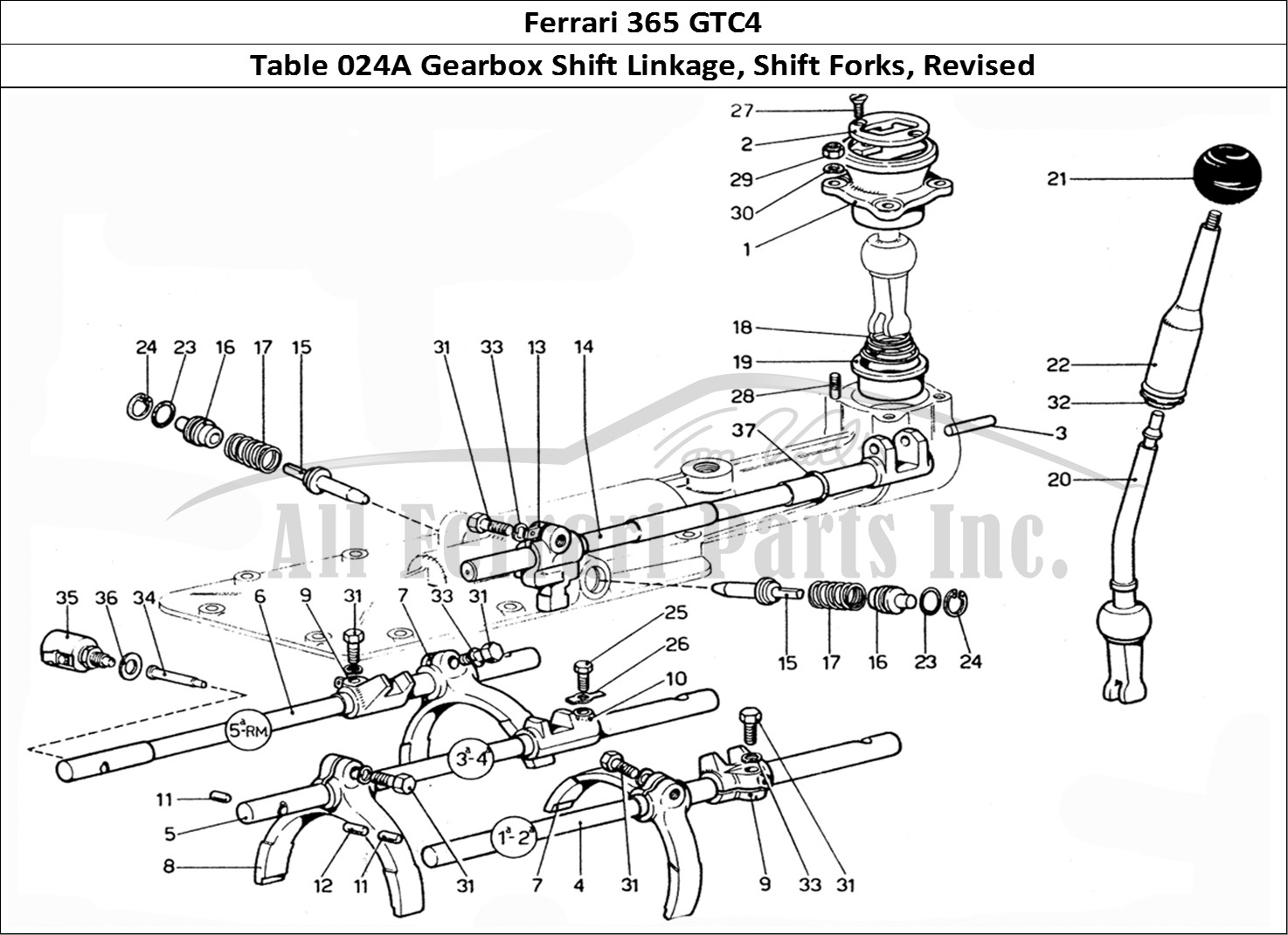Ferrari Parts Ferrari 365 GTC4 (Mechanical) Page 024 Gear selector & Forks - R
