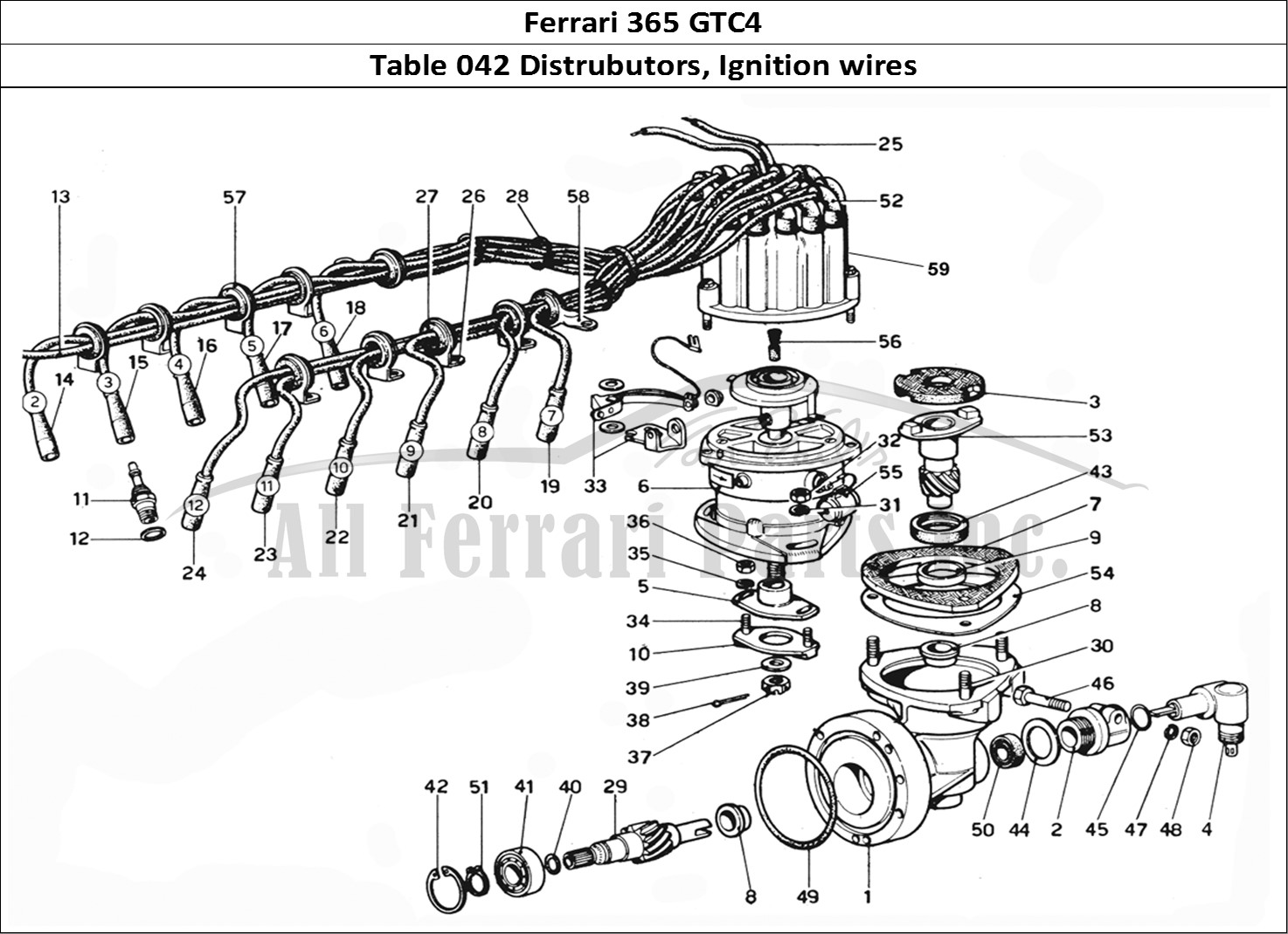 Ferrari Parts Ferrari 365 GTC4 (Mechanical) Page 042 Distribution & H.T Leads