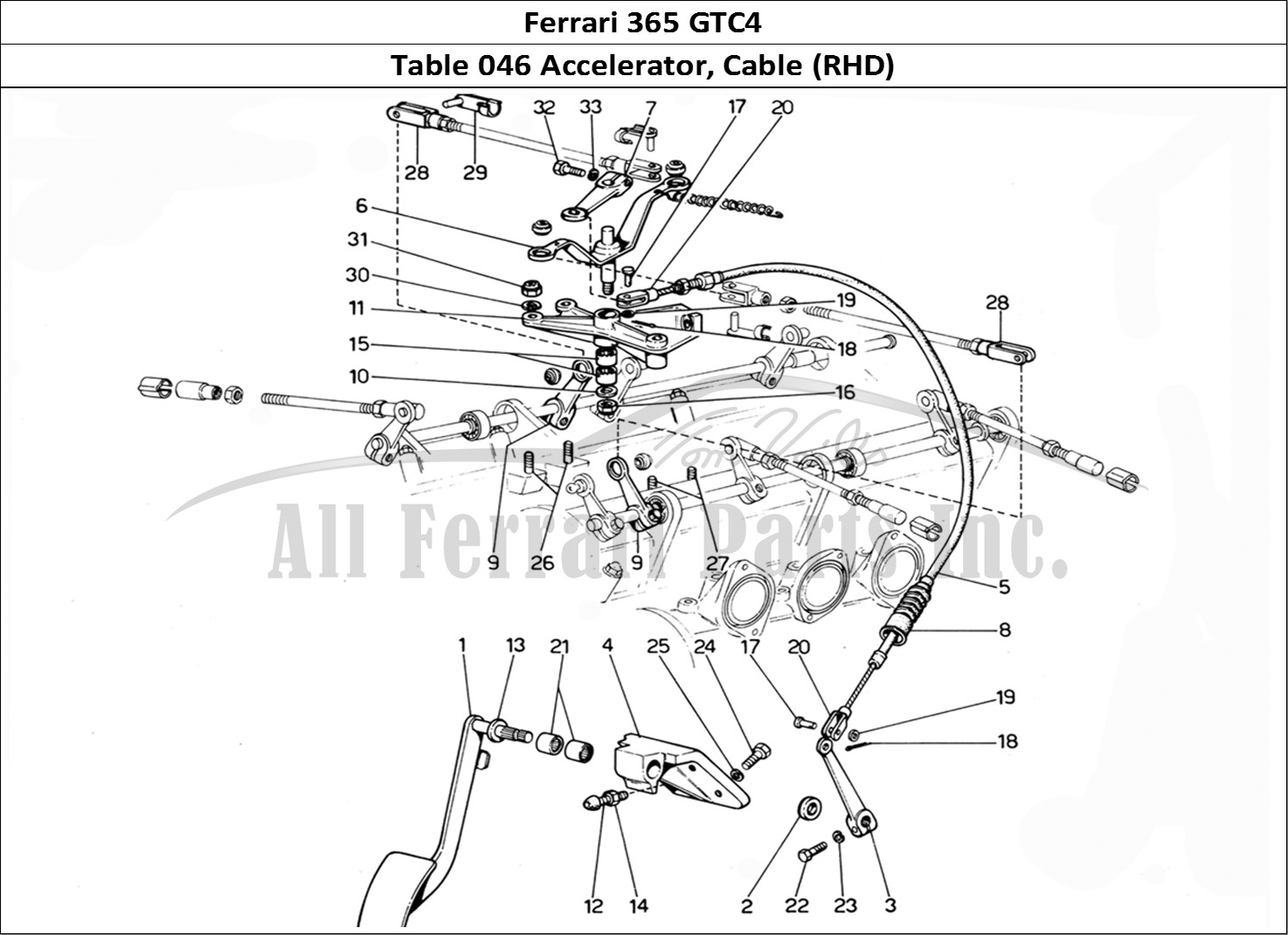 Ferrari Parts Ferrari 365 GTC4 (Mechanical) Page 046 Accelerator & Cable (RHD)