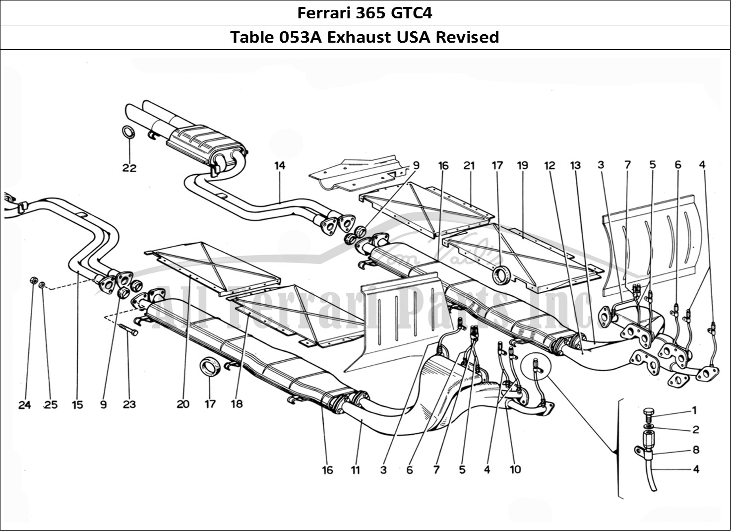 Ferrari Parts Ferrari 365 GTC4 (Mechanical) Page 053 USA Exhaust- Revision