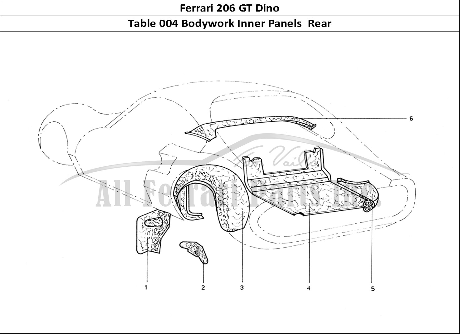 Ferrari Parts Ferrari 206 GT Dino (Coachwork) Page 004 Rear Inner Panels & Sheil