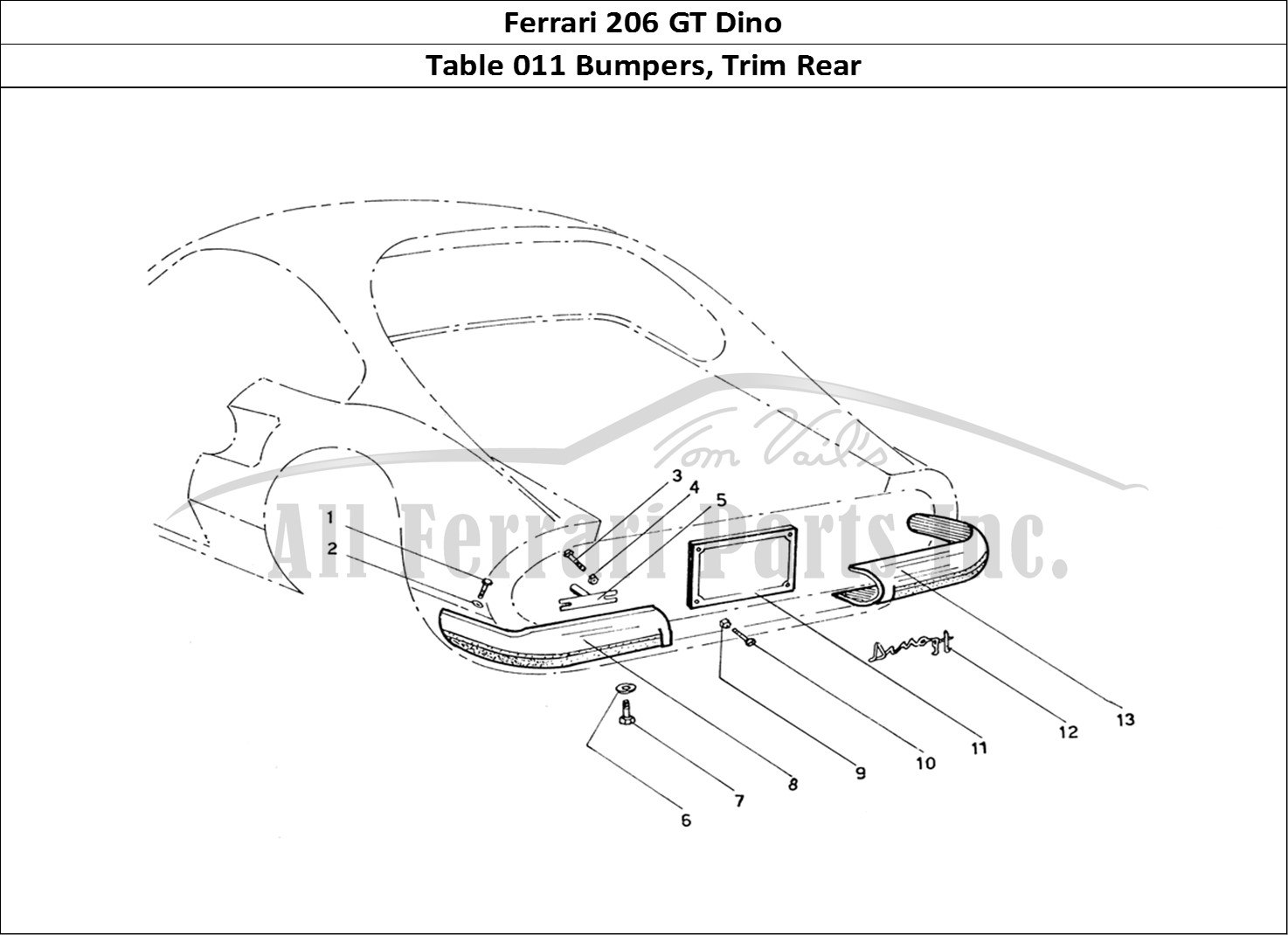 Ferrari Parts Ferrari 206 GT Dino (Coachwork) Page 011 Rear Bumpers & Fixings