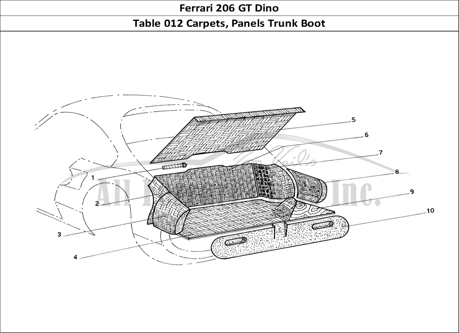 Ferrari Parts Ferrari 206 GT Dino (Coachwork) Page 012 Boot Carpets & Panels