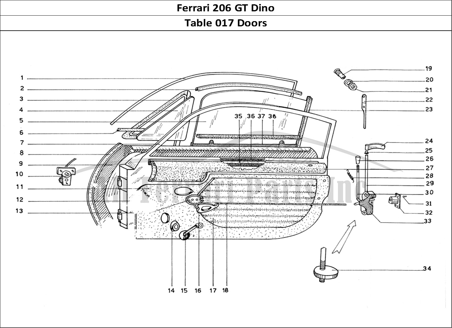 Ferrari Parts Ferrari 206 GT Dino (Coachwork) Page 017 Doors,Trims & Finishings