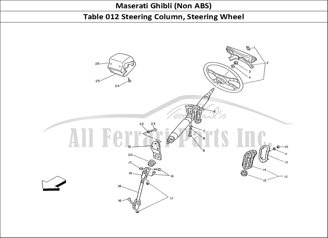 Ferrari Parts Maserati Ghibli (Non ABS) Page 012 Steering Column and Steer