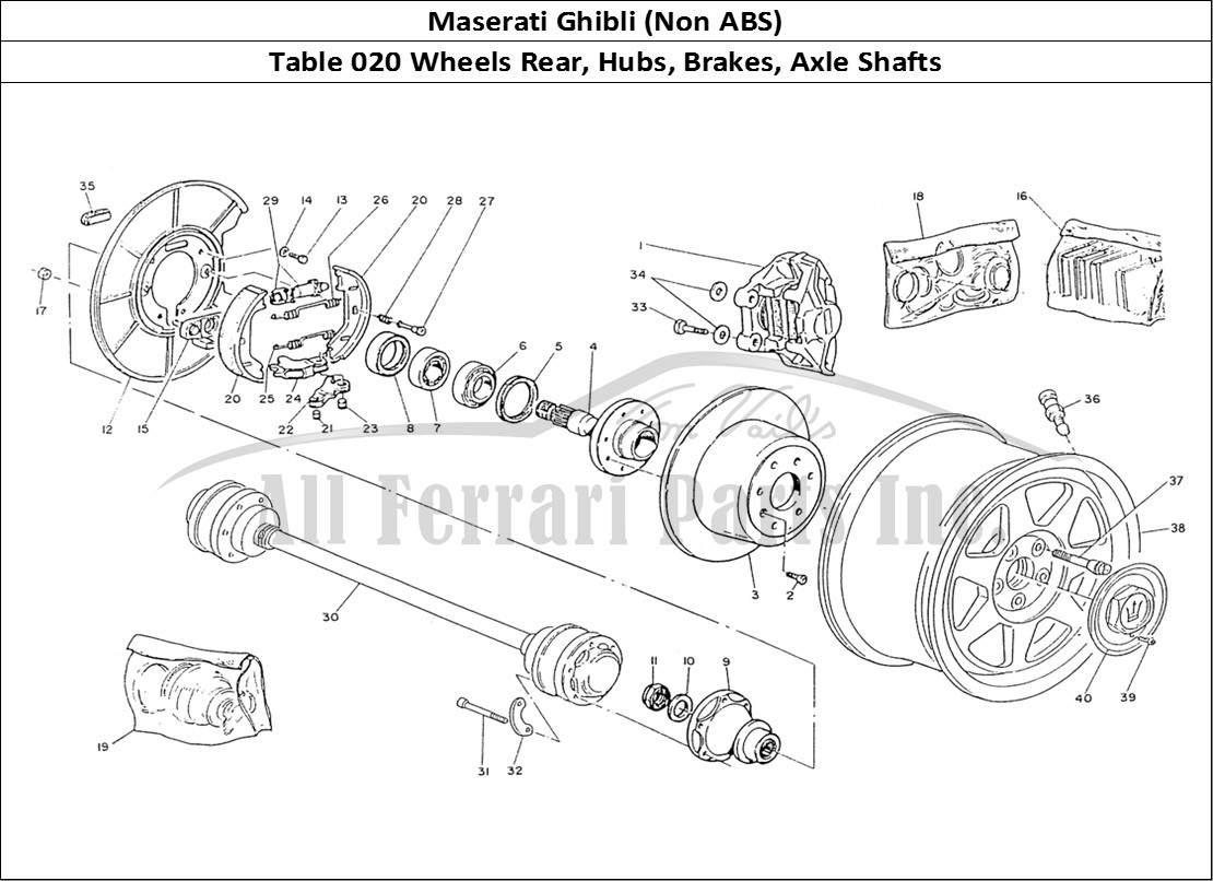 Ferrari Parts Maserati Ghibli (Non ABS) Page 020 Rear Wheels, Hubs, Brakes