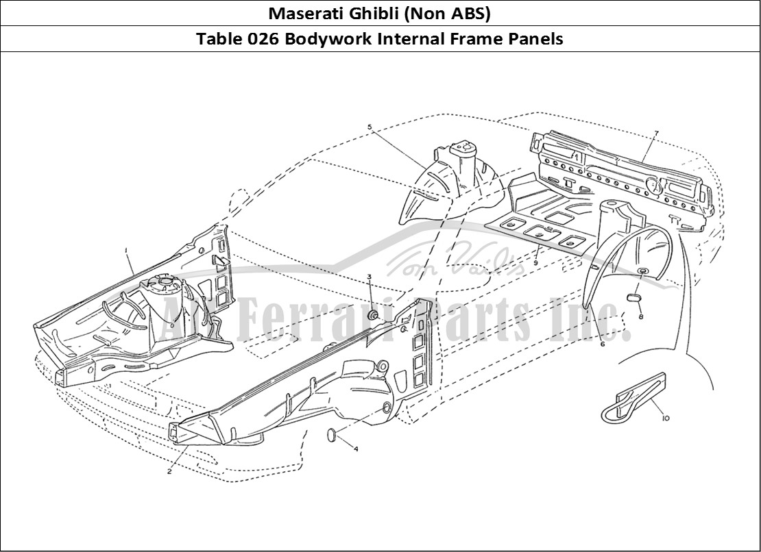 Ferrari Parts Maserati Ghibli (Non ABS) Page 026 Bodywork- Internal Frame