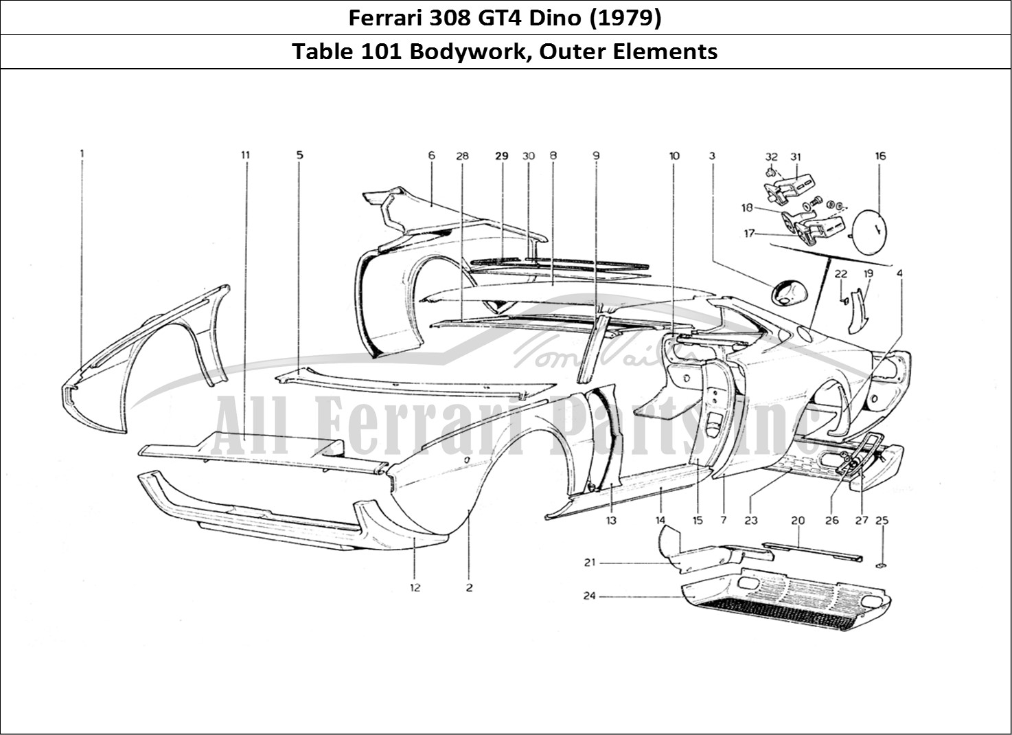 Ferrari Parts Ferrari 308 GT4 Dino (1979) Page 101 Body Shell - Outer Elemen