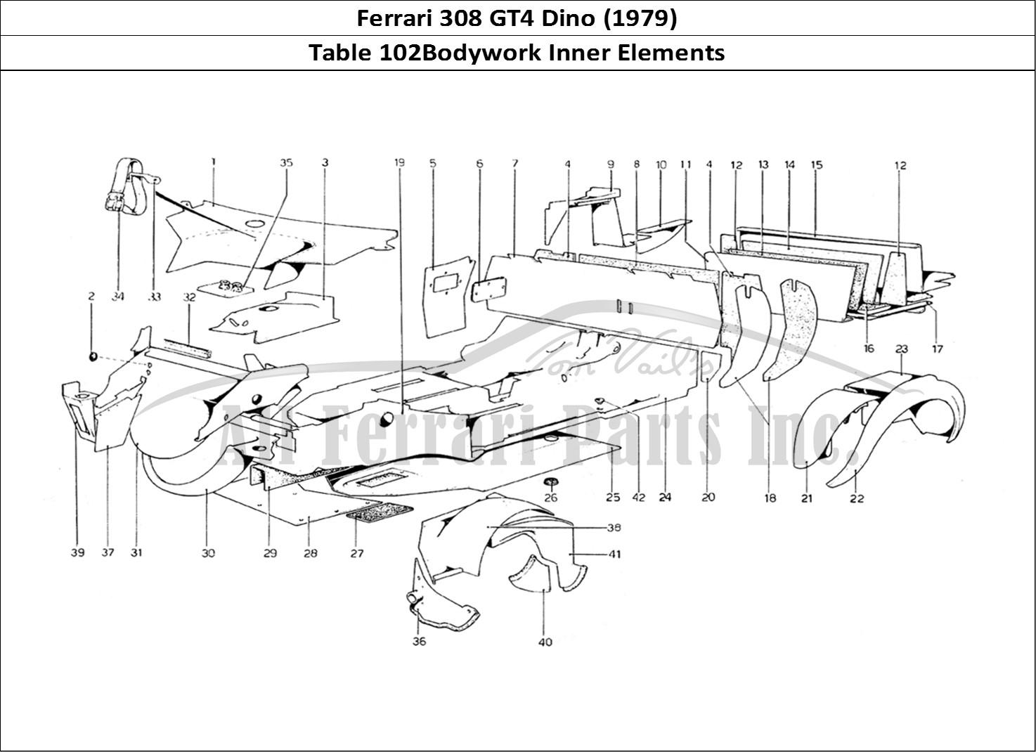Ferrari Parts Ferrari 308 GT4 Dino (1979) Page 102 Body Shell - Inner Elemen
