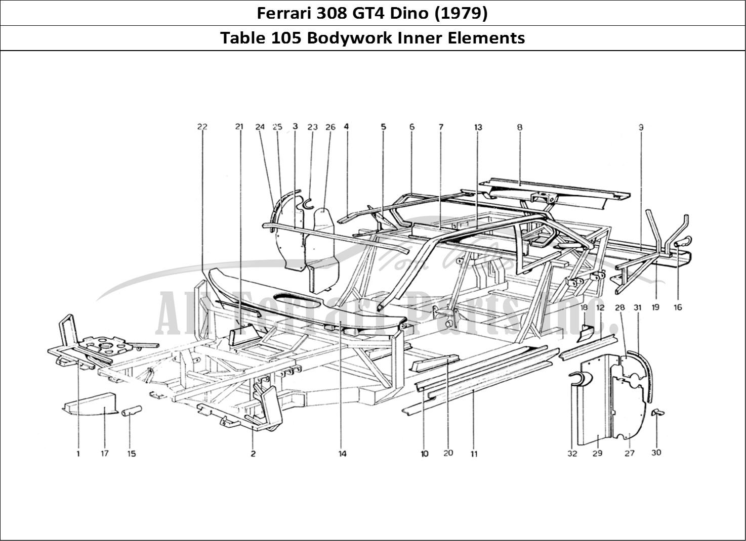 Ferrari Parts Ferrari 308 GT4 Dino (1979) Page 105 Body Shell - Inner Elemen