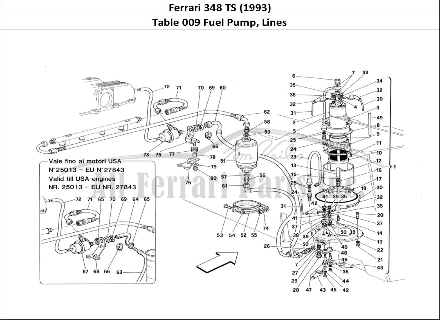 Ferrari Parts Ferrari 348 TB (1993) Page 009 Fuel Pump and Pipes
