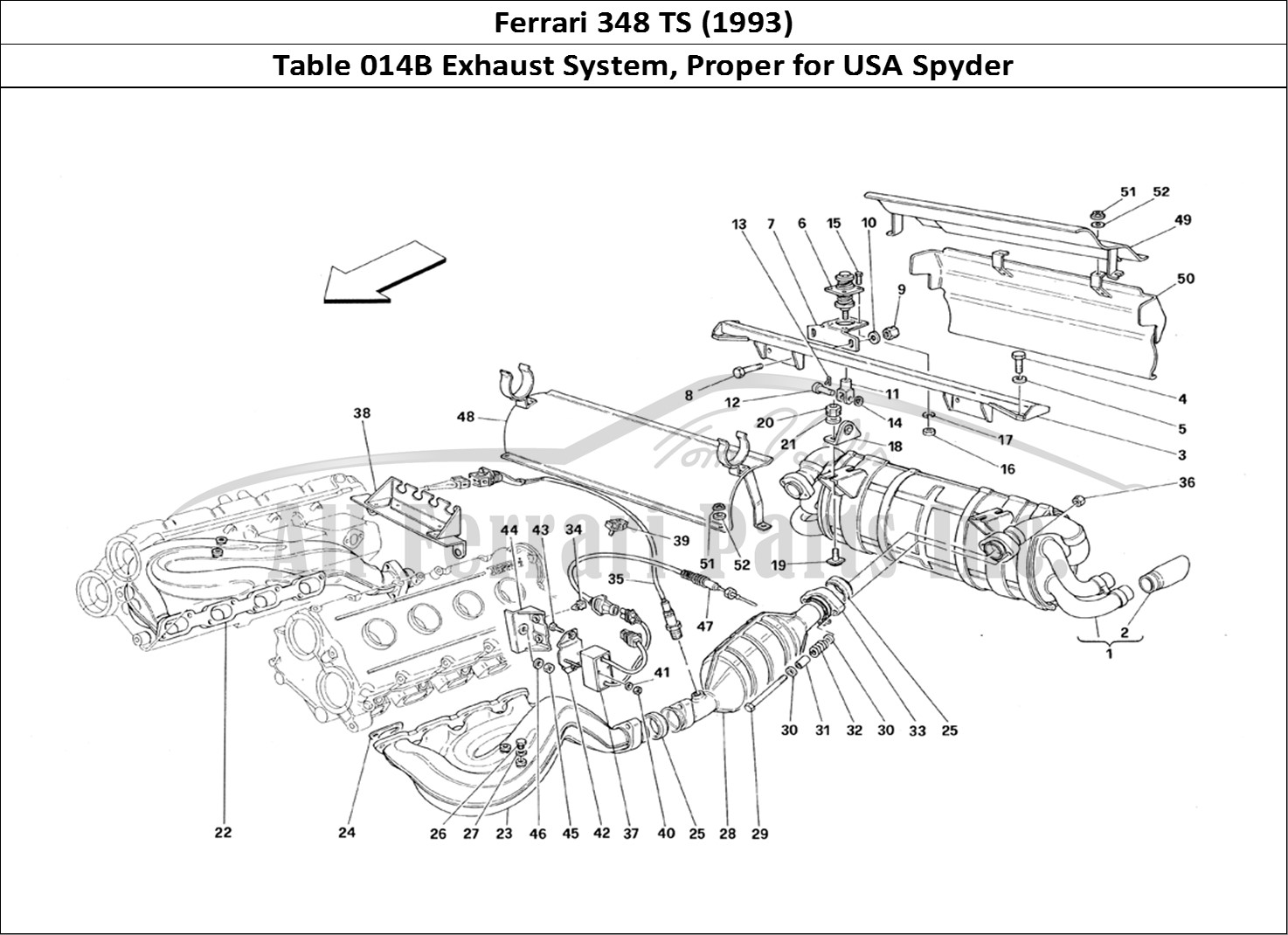 Ferrari Parts Ferrari 348 TB (1993) Page 014 Exhaust System - Valid fo