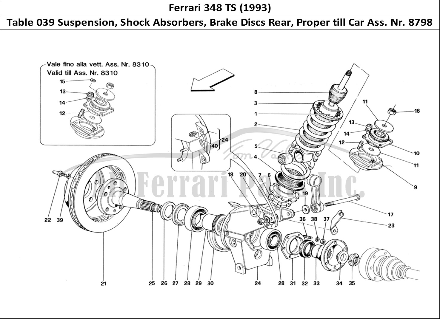 Ferrari Parts Ferrari 348 TB (1993) Page 039 Rear Suspension - Shock A