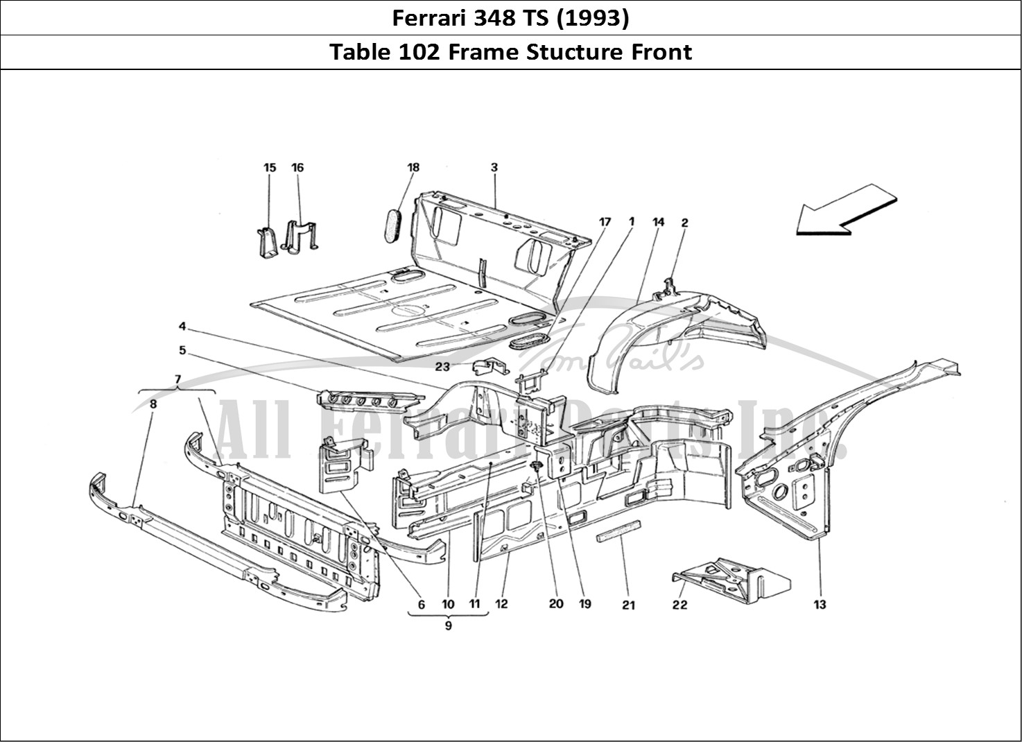 Ferrari Parts Ferrari 348 TB (1993) Page 102 Front Part Structures