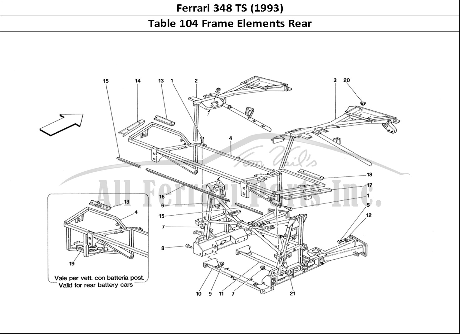Ferrari Parts Ferrari 348 TB (1993) Page 104 Frame - Rear Part Element