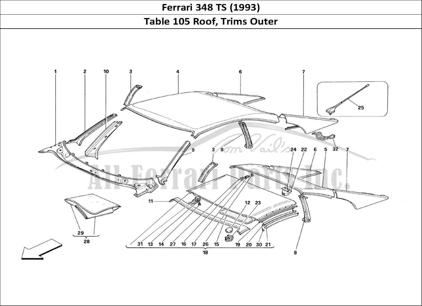 Ferrari Parts Ferrari 348 TB (1993) Page 105 Roof - Outer Trims