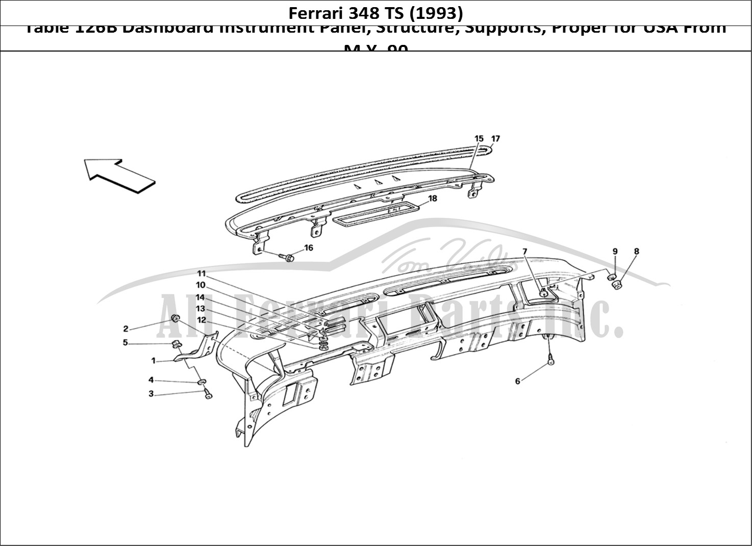 Ferrari Parts Ferrari 348 TB (1993) Page 126 Dashboard - Structure and