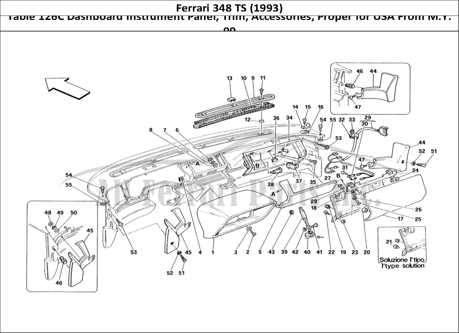 Ferrari Parts Ferrari 348 TB (1993) Page 126 Dashboard - Trim and Acce