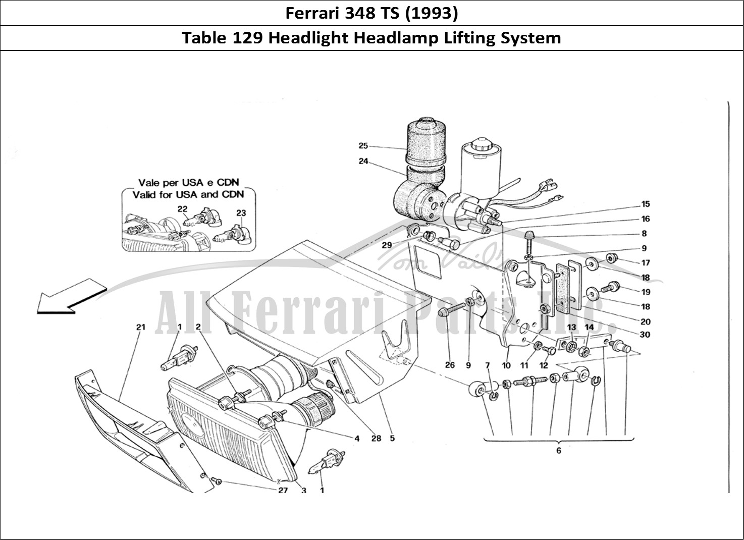 Ferrari Parts Ferrari 348 TB (1993) Page 129 Lights Lifting Device and