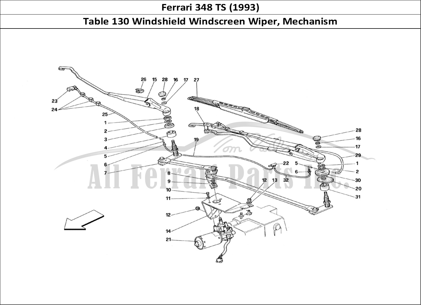 Ferrari Parts Ferrari 348 TB (1993) Page 130 Windshield Wiper and Move