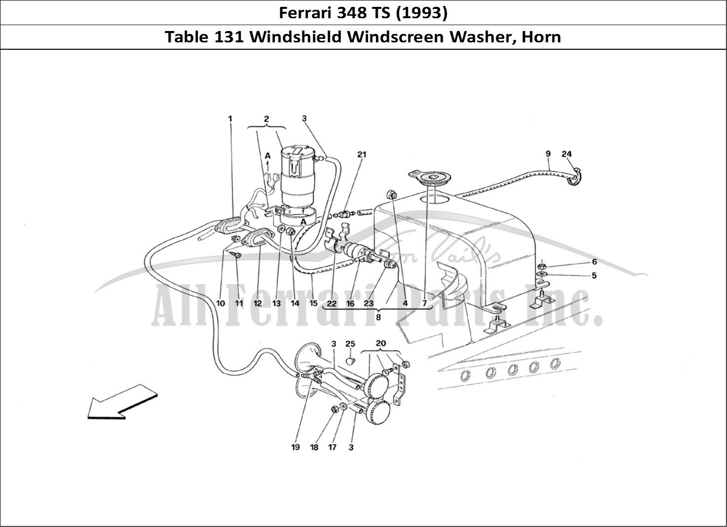 Ferrari Parts Ferrari 348 TB (1993) Page 131 Glass Washer and Horns