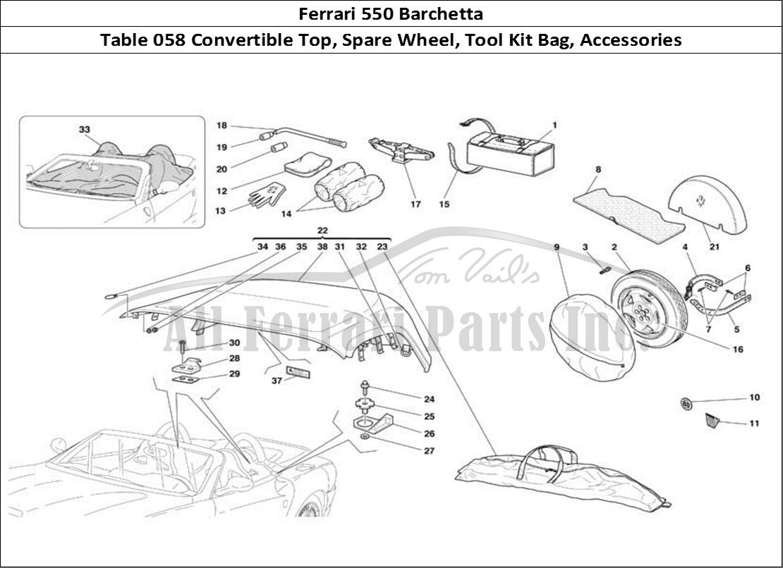 Ferrari Parts Ferrari 550 Barchetta Page 058 Capote - Spare Wheel -Too