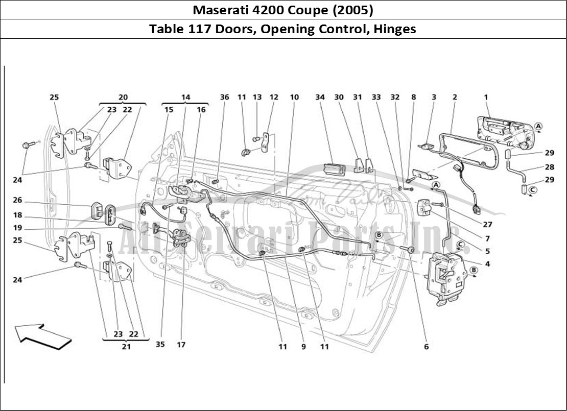 Ferrari Parts Maserati 4200 Coupe (2005) Page 117 Doors - Opening Control a