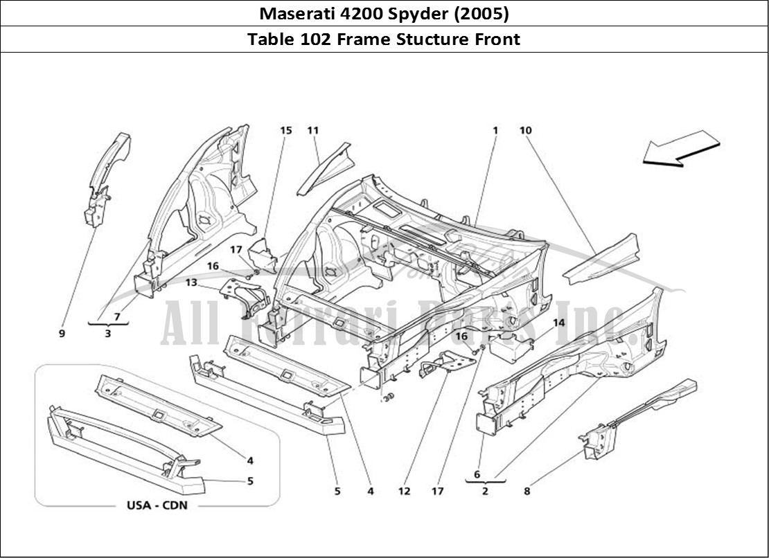 Ferrari Parts Maserati 4200 Spyder (2005) Page 102 Front Structure