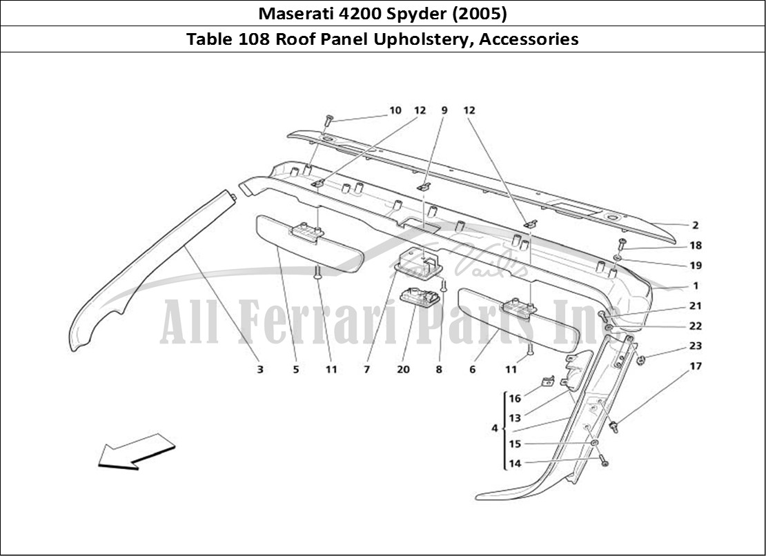 Ferrari Parts Maserati 4200 Spyder (2005) Page 108 Roof Panel Upholstery and