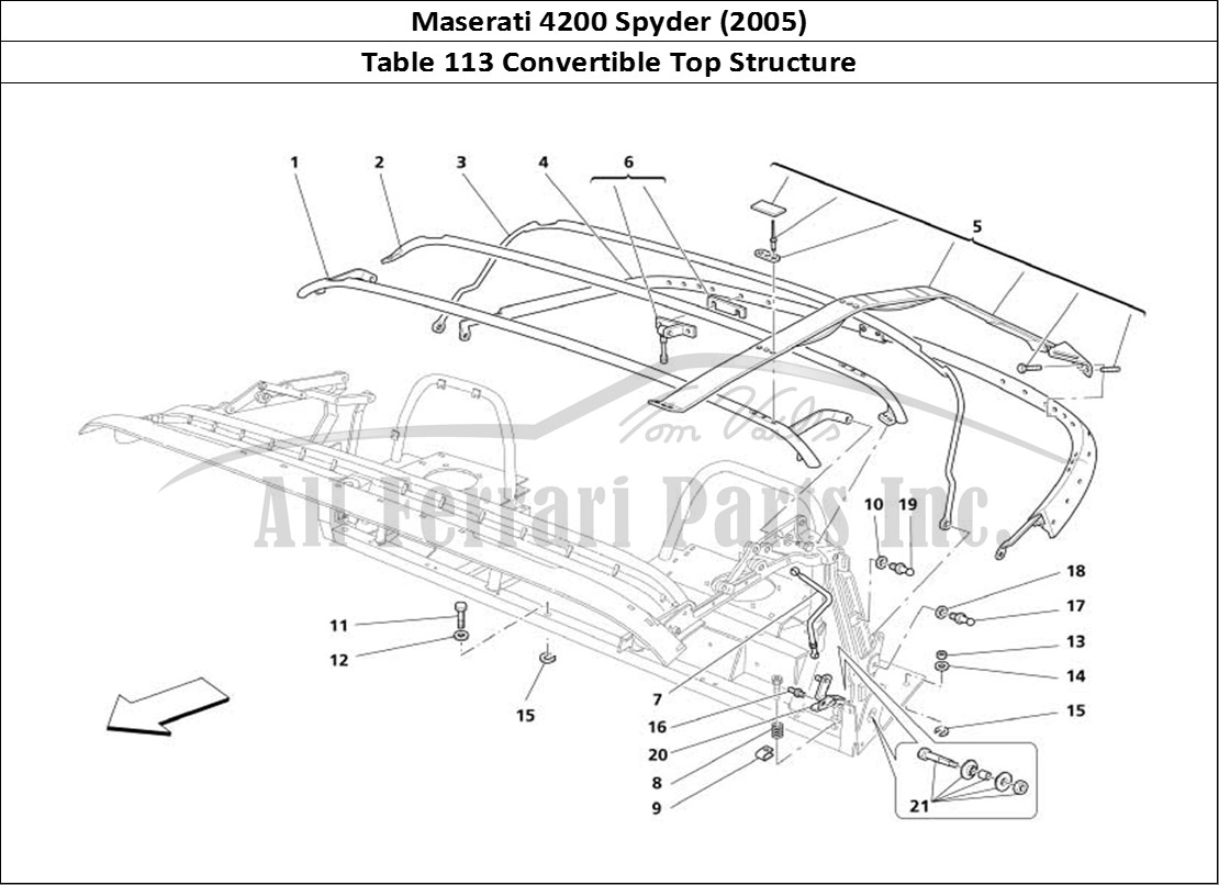 Ferrari Parts Maserati 4200 Spyder (2005) Page 113 Capote Structure