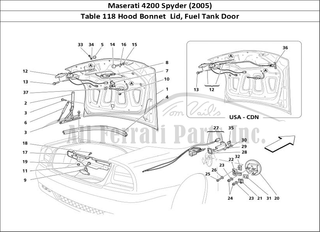 Ferrari Parts Maserati 4200 Spyder (2005) Page 118 Trunk Hood Bonnet and Gas