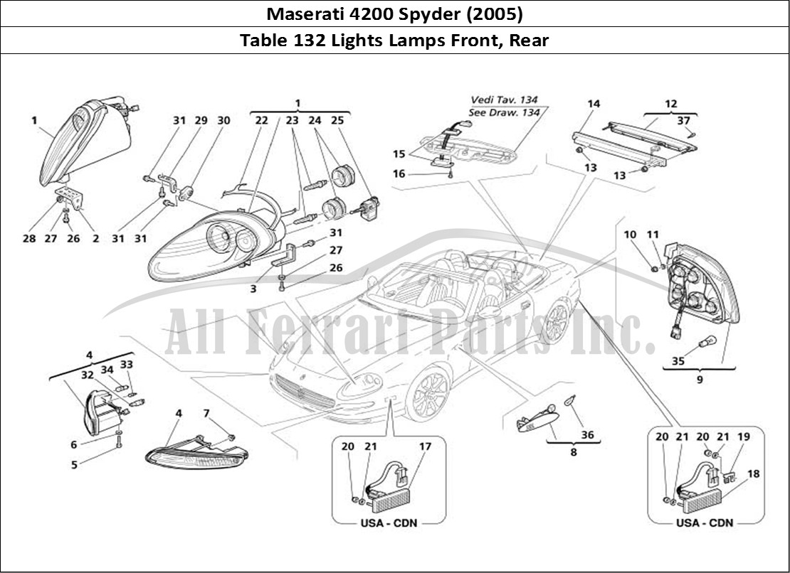 Ferrari Parts Maserati 4200 Spyder (2005) Page 132 Front and Rear Lights
