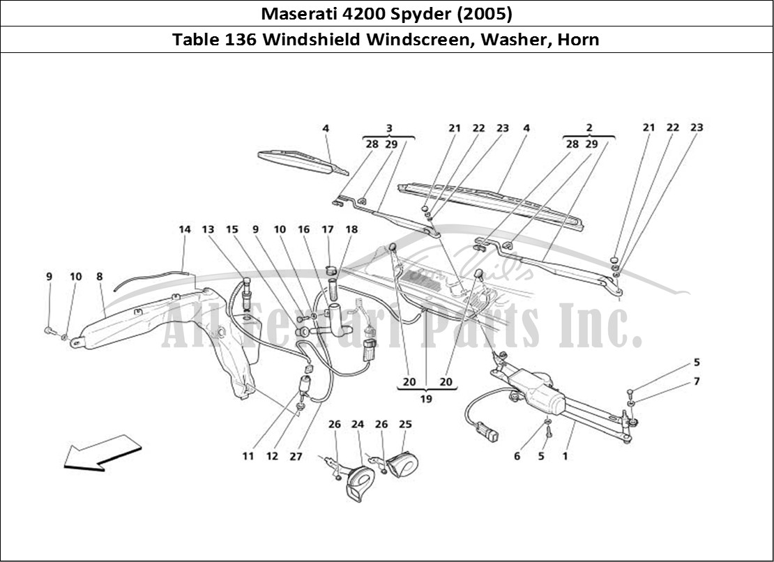 Ferrari Parts Maserati 4200 Spyder (2005) Page 136 Windshield - Glass Washer