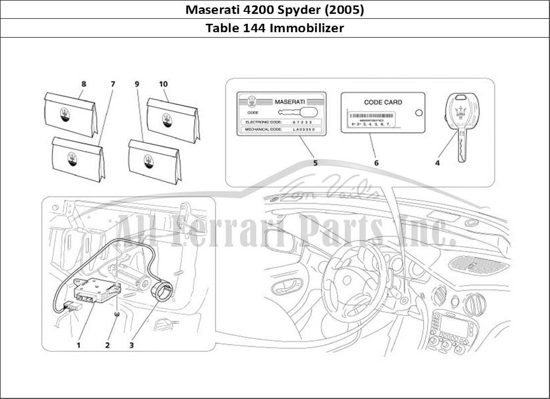 Ferrari Parts Maserati 4200 Spyder (2005) Page 144 Immobilizer Kit