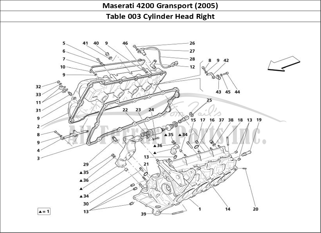 Ferrari Parts Maserati 4200 Gransport (2005) Page 003 R.H. Cylinder Head