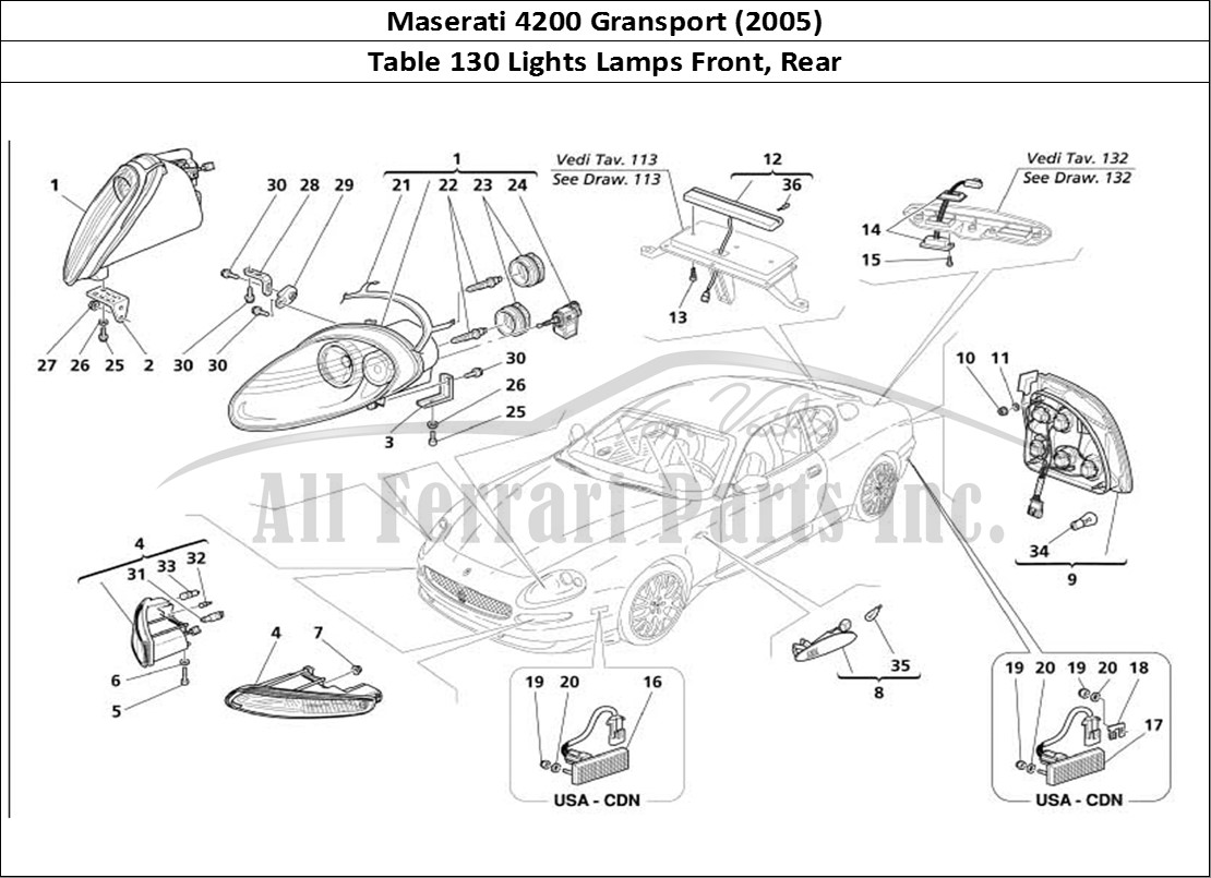 Ferrari Parts Maserati 4200 Gransport (2005) Page 130 Front and Rear Lights