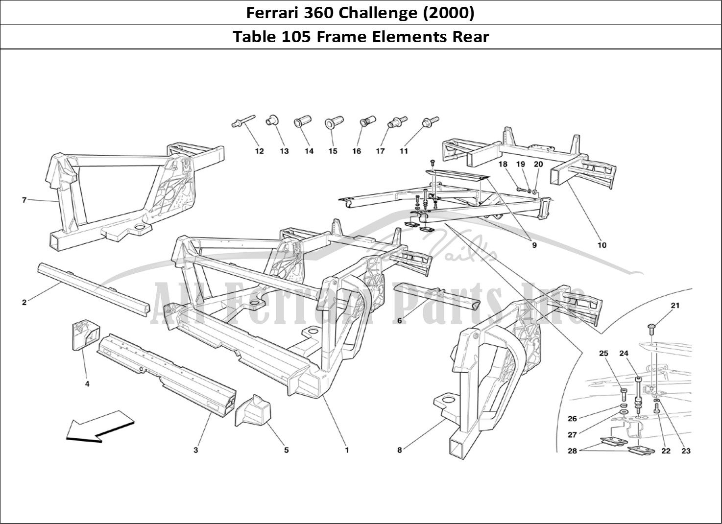 Ferrari Parts Ferrari 360 Challenge (2000) Page 105 Frame - Rear Elements Sub