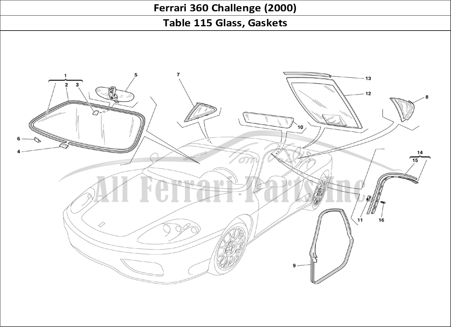 Ferrari Parts Ferrari 360 Challenge (2000) Page 115 Glasses and Gaskets