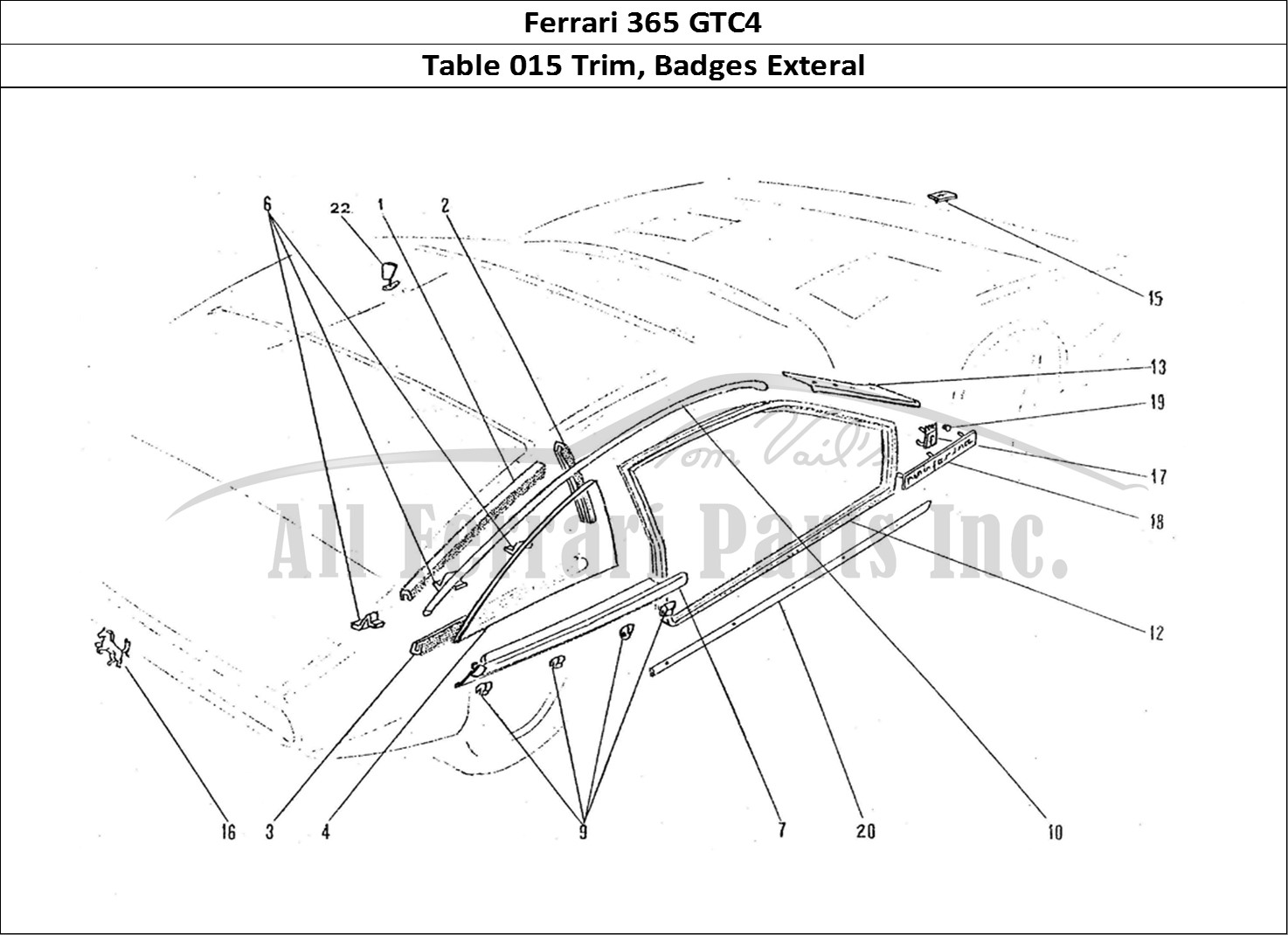 Ferrari Parts Ferrari 365 GTC4 (Coachwork) Page 015 External Finishings & Out