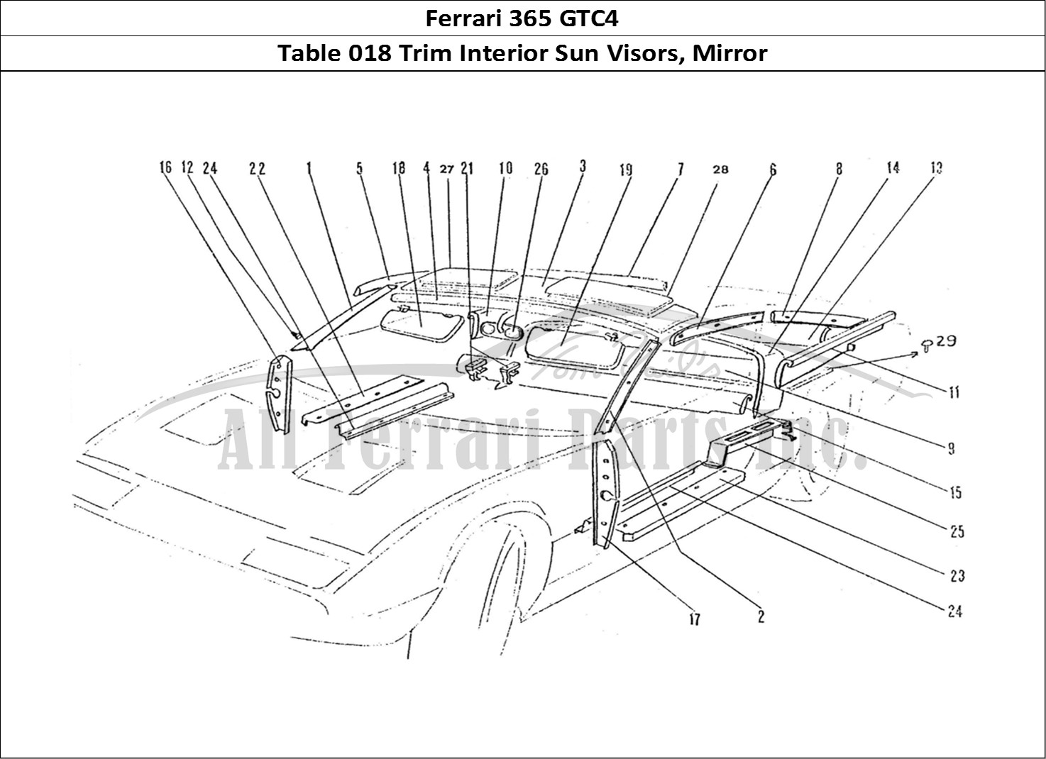 Ferrari Parts Ferrari 365 GTC4 (Coachwork) Page 018 Inner Trim panels & Sun V