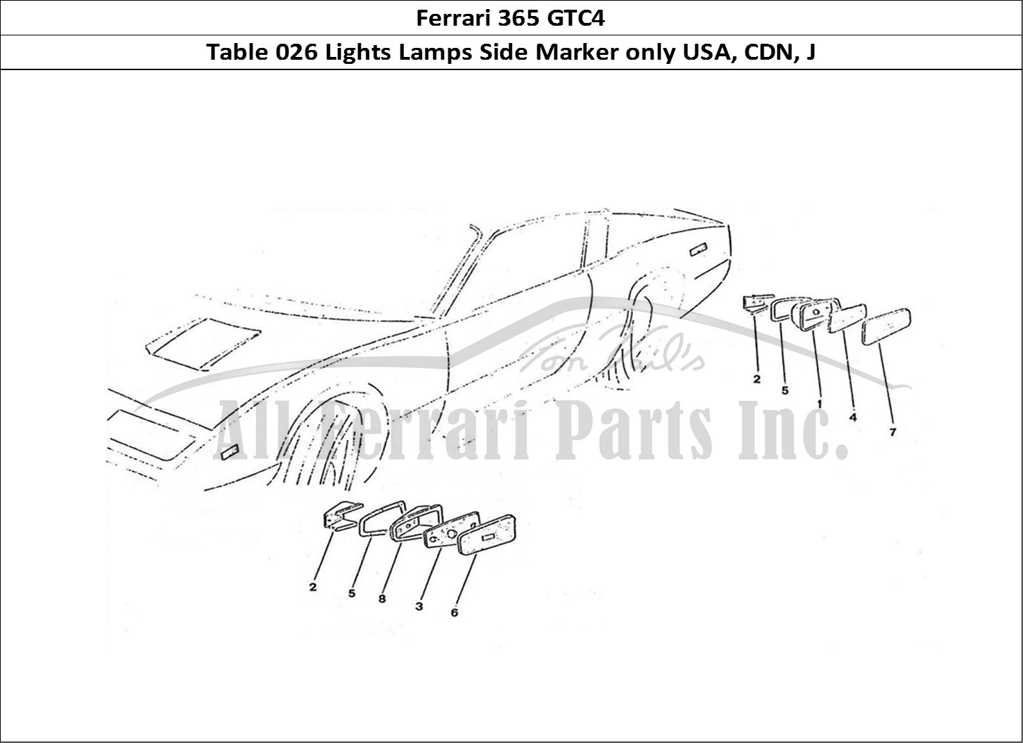 Ferrari Parts Ferrari 365 GTC4 (Coachwork) Page 026 Side - Markers For USA-C
