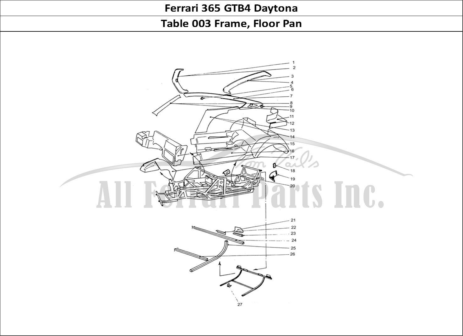 Ferrari Parts Ferrari 365 GTB4 Daytona (Coachwork) Page 003 Frame work & Floor pan