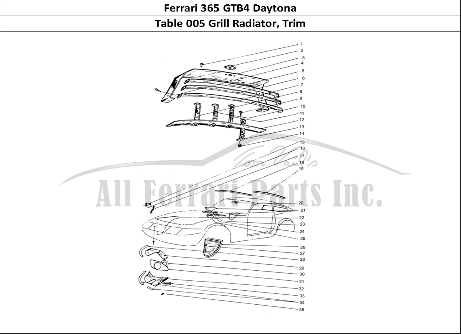 Ferrari Parts Ferrari 365 GTB4 Daytona (Coachwork) Page 005 Front Grill & covers