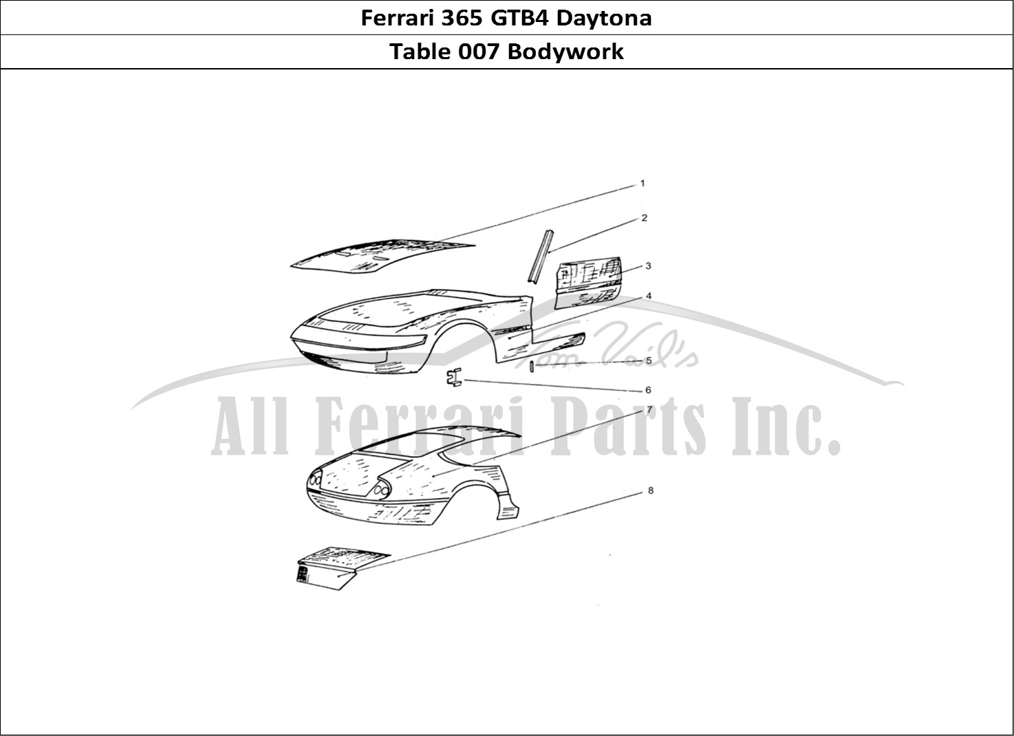 Ferrari Parts Ferrari 365 GTB4 Daytona (Coachwork) Page 007 Front & Rear outer body p